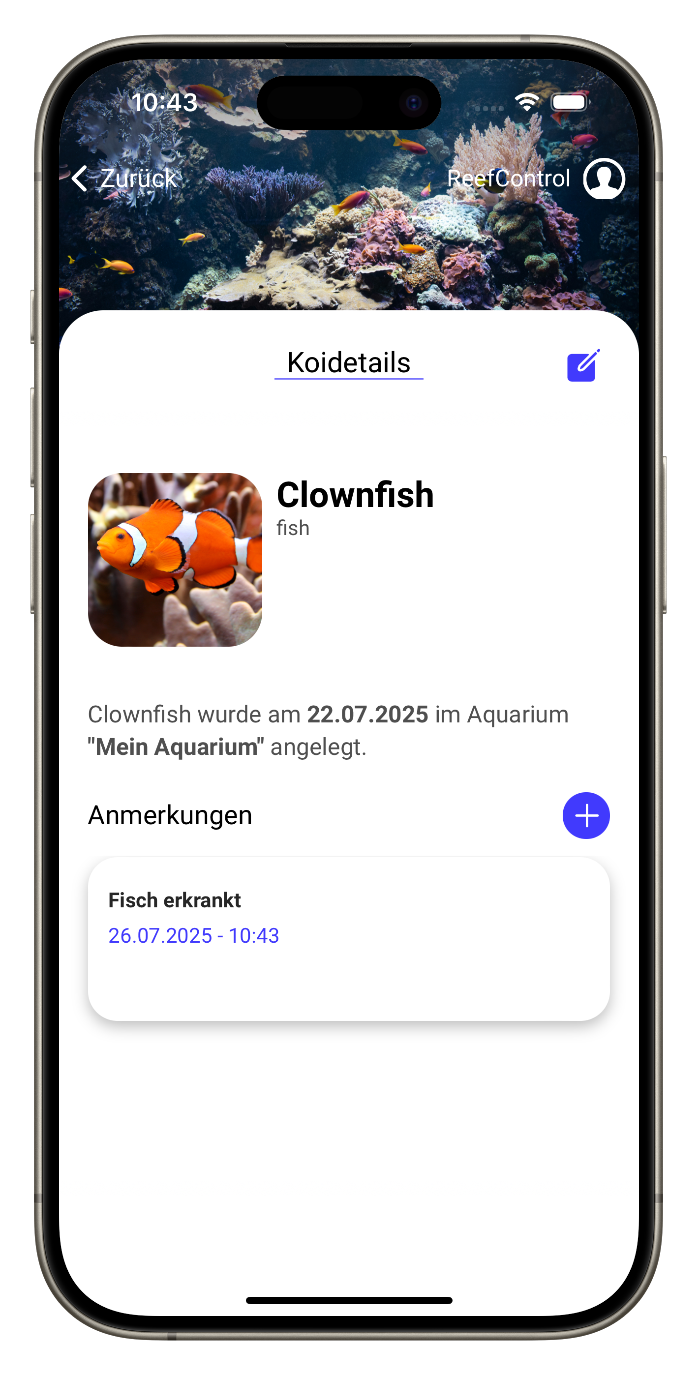 Informationen von den in ReefControl gespeicherten Kois